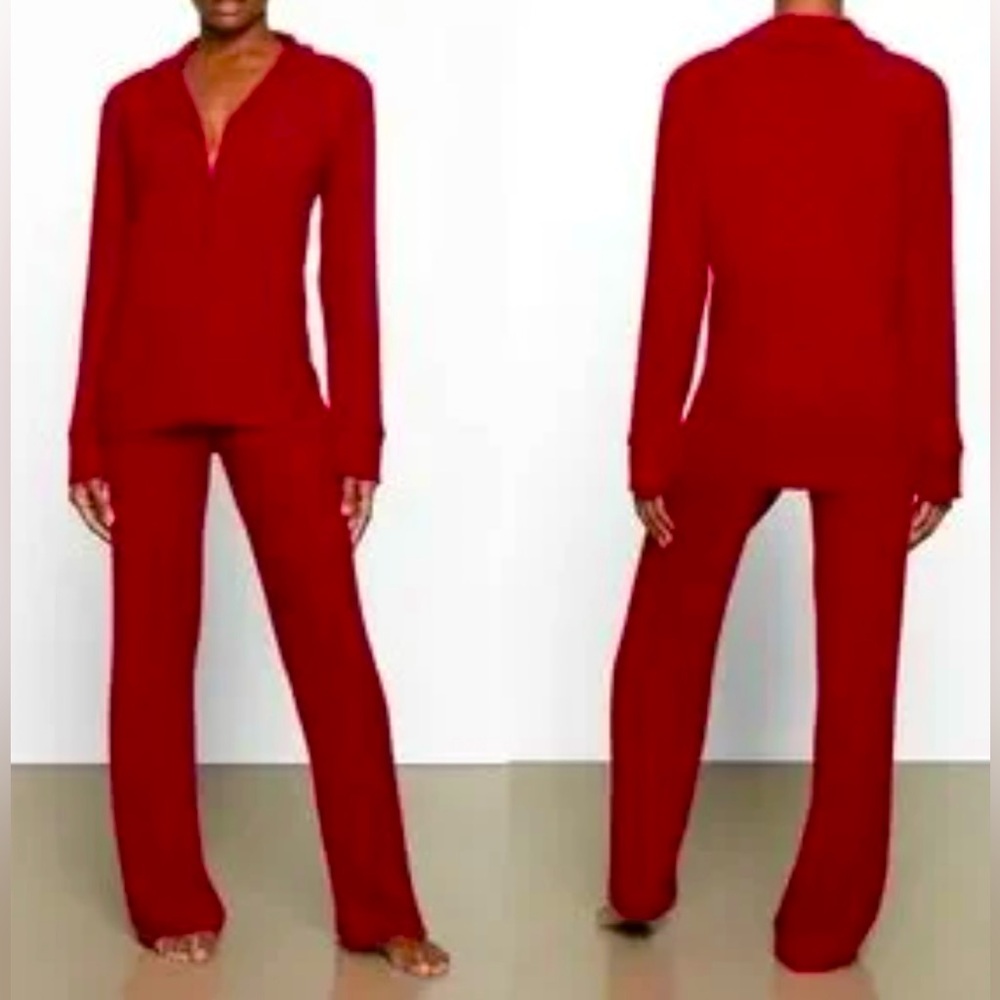 SKIMS Red Ribbed Long-Sleeve Pajama Set